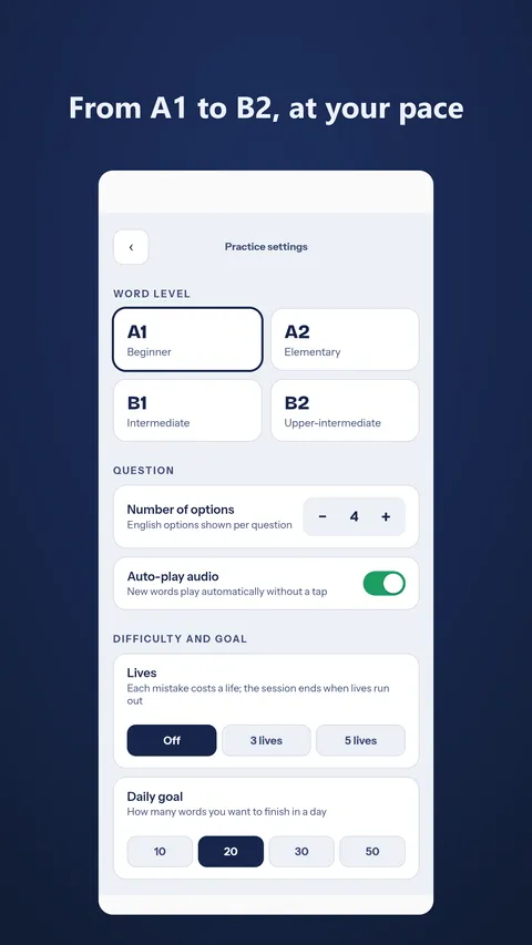 Progress and statistics screen